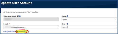 User Account Page Reset Password Link